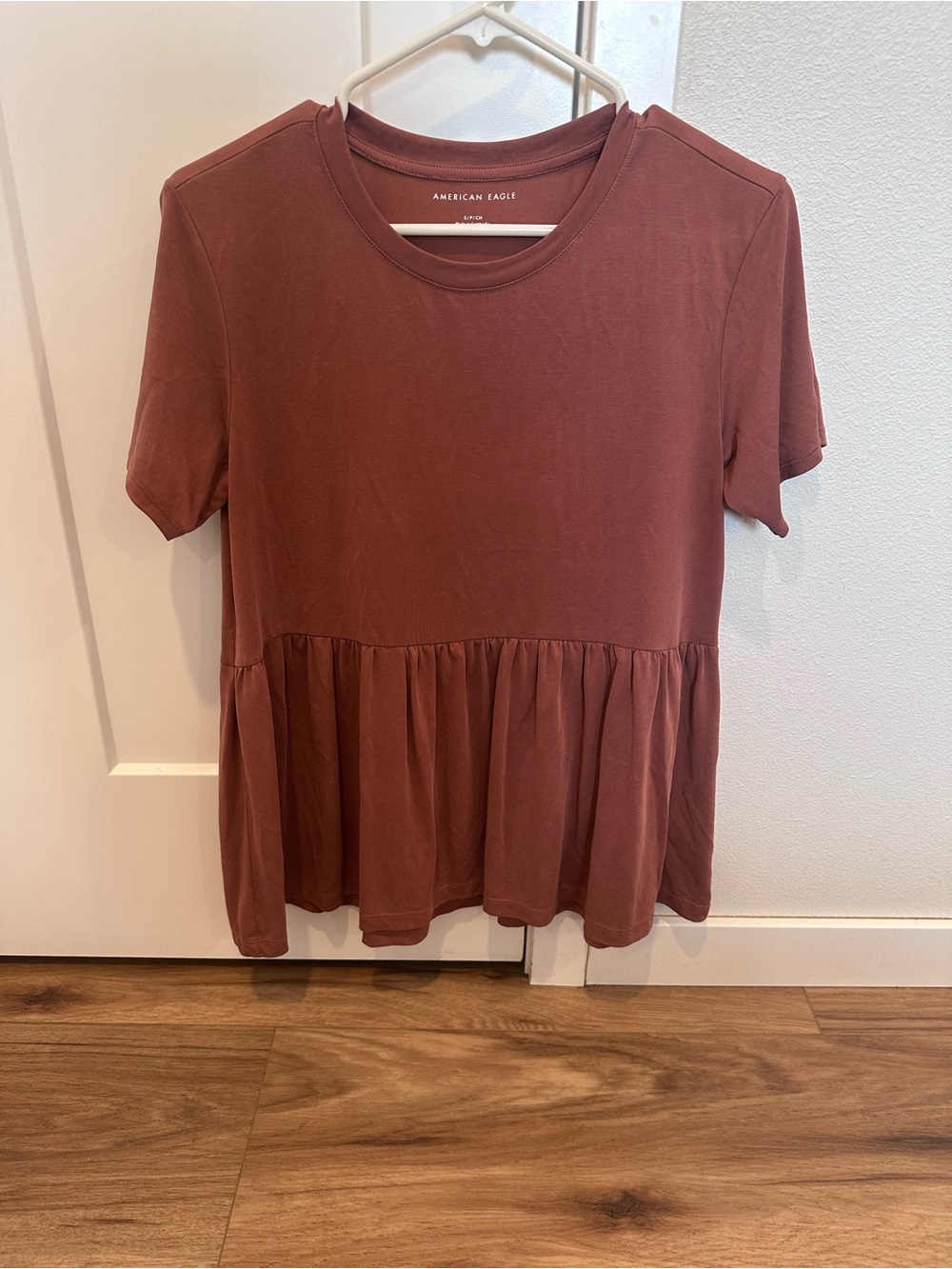 American Eagle Outfitters Women's Short Sleeve Peplum Top - Rusty Brown